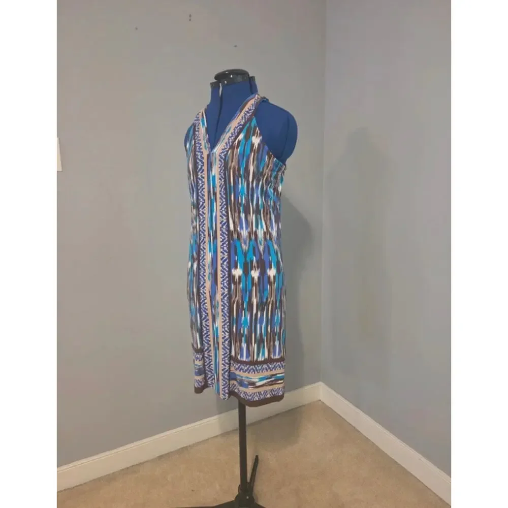 NWOT Michael Kors Blue, Brown & White Printed Midi Dress S / US 4-6